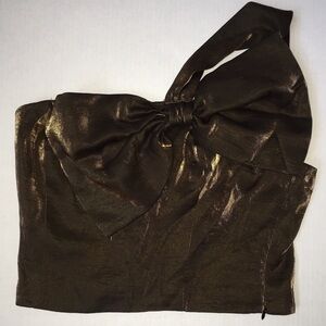Current Air One-Shoulder Bronze Metallic Bow Top | Party Blouse - M (NWT)